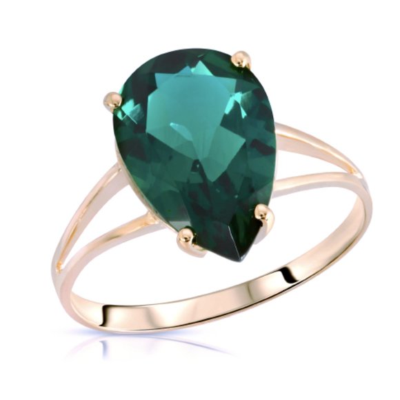 Galaxy Gold Products Jewelry - 14K.  GOLD RING W/ LAB. CREATED PEAR SHAPE EMERALD